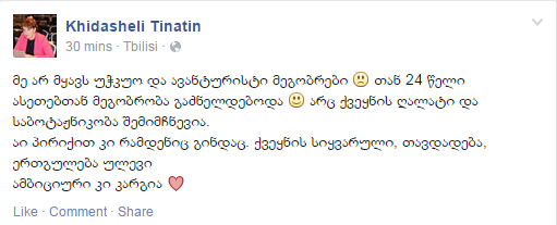 Tina Khidasheli: I don`t have adventurer friends without mind and haven`t noticed not betrayal and not sabotaging of the country 